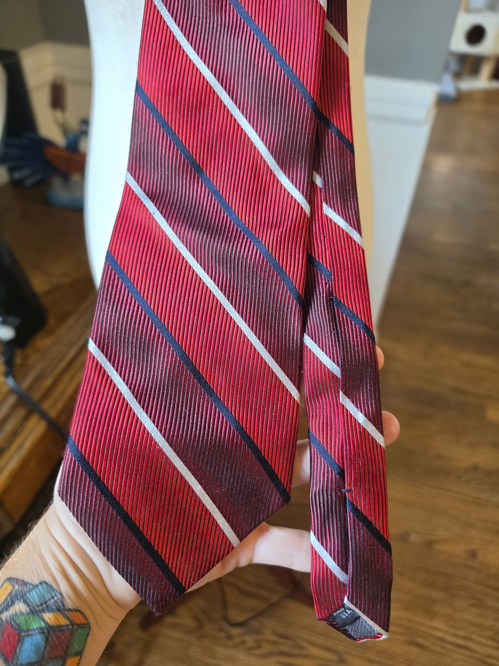 Saks Fifth Avenue By Carlo Palazzi Red Striped Tie with Navy & White Diagonals